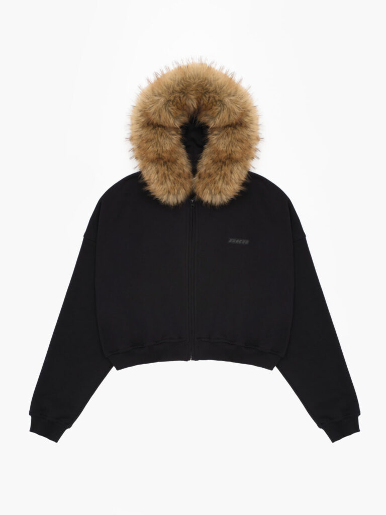 Худи crop black c мехом, черный